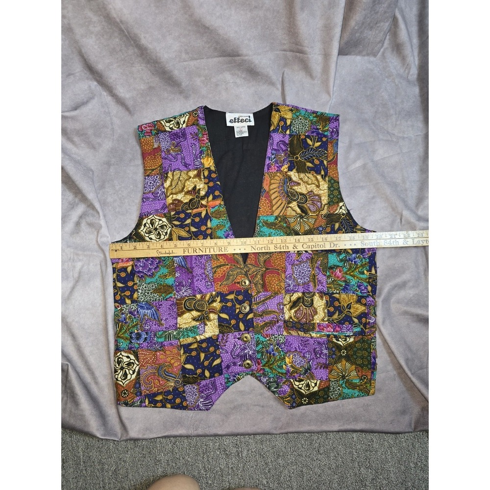 Vtg Effeci Patchwork Vest M 100% Cotton Floral Boho Art to Wear Size L Handmade? - Picture 5 of 14